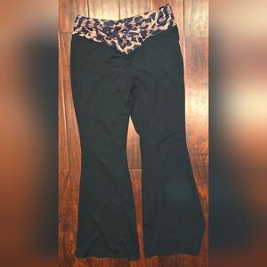 Black Flared Pants with Leopard Print Waistband